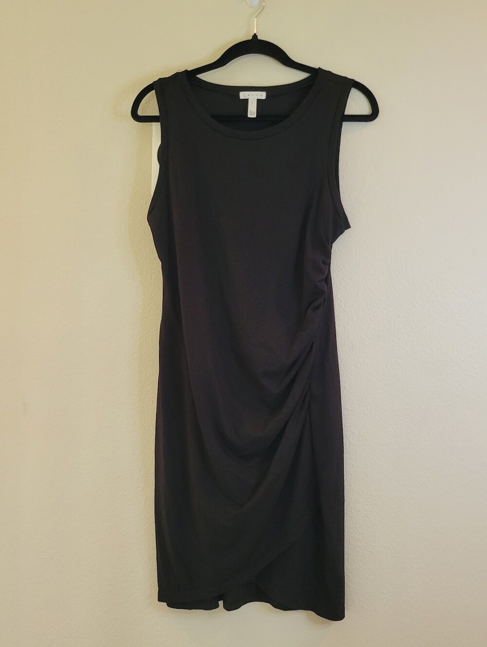 Leith Ruched Sheath Dress Black Sleeveless With Side Faux Wrap Ladies Large.